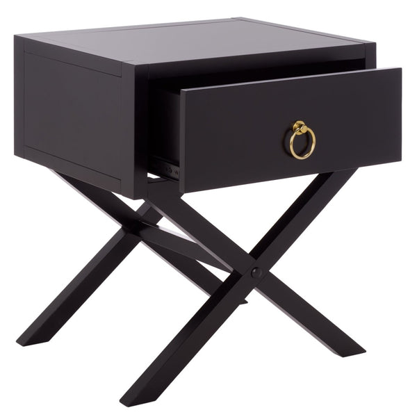 Safavieh Sadie One-Drawer Nightstand - Chic Campaign Design With Gold Accents For Stylish Bedroom Storage Black NST9200E