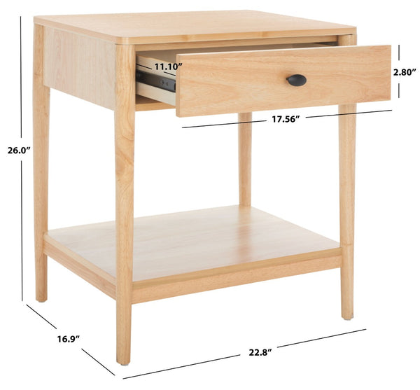 Safavieh Boden Classic One-Drawer Nightstand - Timeless Charm, Practical Storage & Coastal-Inspired Design Natural NST9202B
