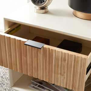 Safavieh Grayden Modern 1-Drawer Nightstand With Artisan Carved Design, Open Shelf & Durable Mixed Wood Construction White Body / Natural Front Drawer NST9203A