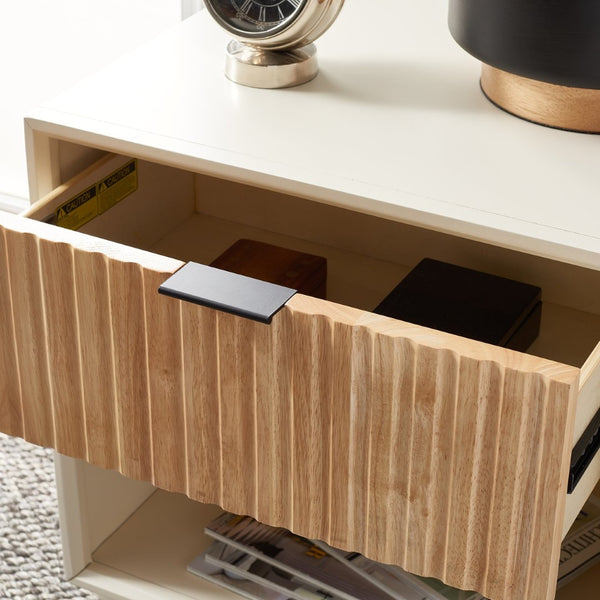 Safavieh Grayden Modern 1-Drawer Nightstand With Artisan Carved Design, Open Shelf & Durable Mixed Wood Construction White Body / Natural Front Drawer NST9203A