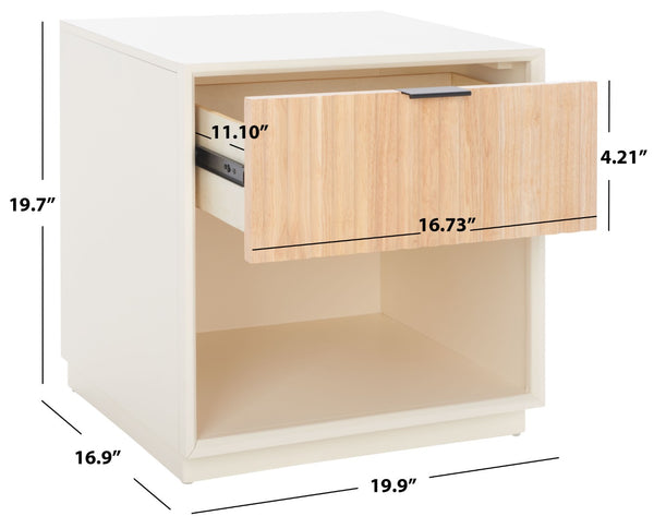 Safavieh Grayden Modern 1-Drawer Nightstand With Artisan Carved Design, Open Shelf & Durable Mixed Wood Construction White Body / Natural Front Drawer NST9203A