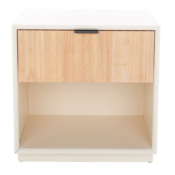 Safavieh Grayden Modern 1-Drawer Nightstand With Artisan Carved Design, Open Shelf & Durable Mixed Wood Construction White Body / Natural Front Drawer NST9203A