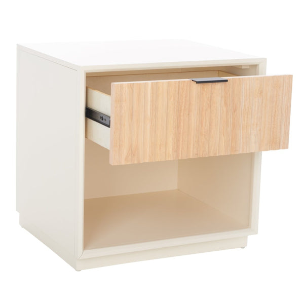 Safavieh Grayden Modern 1-Drawer Nightstand With Artisan Carved Design, Open Shelf & Durable Mixed Wood Construction White Body / Natural Front Drawer NST9203A