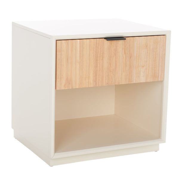 Safavieh Grayden Modern 1-Drawer Nightstand With Artisan Carved Design, Open Shelf & Durable Mixed Wood Construction White Body / Natural Front Drawer NST9203A