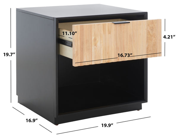 Safavieh Grayden Modern 1-Drawer Nightstand With Artisan Carved Design, Open Shelf & Durable Mixed Wood Construction Black Body / Natural Front Drawer NST9203B