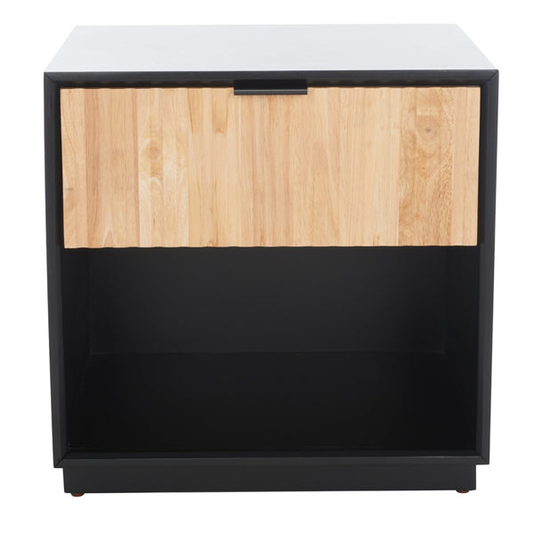 Safavieh Grayden Modern 1-Drawer Nightstand With Artisan Carved Design, Open Shelf & Durable Mixed Wood Construction Black Body / Natural Front Drawer NST9203B
