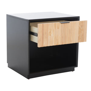 Safavieh Grayden Modern 1-Drawer Nightstand With Artisan Carved Design, Open Shelf & Durable Mixed Wood Construction Black Body / Natural Front Drawer NST9203B