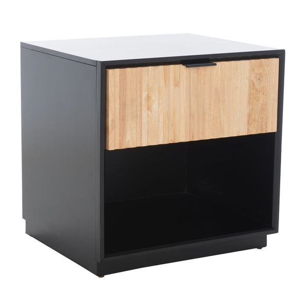 Safavieh Grayden Modern 1-Drawer Nightstand With Artisan Carved Design, Open Shelf & Durable Mixed Wood Construction Black Body / Natural Front Drawer NST9203B