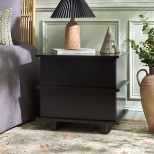 Safavieh Rodney Stylish 2 Drawer Nightstand - Modern Design For Your Bedroom, Durable Metal & Wood Build Black Metal,Rubberwood,Mdf,Plywood Nst9204c