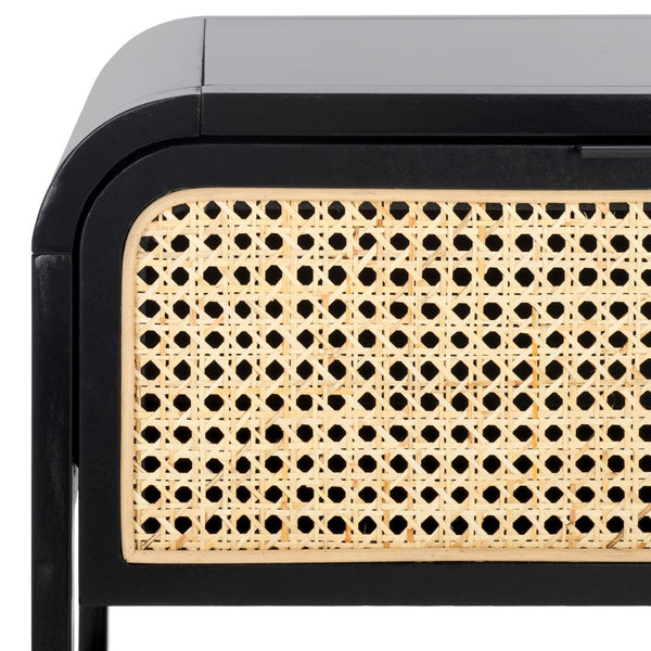 Safavieh Yunis Chic Nightstand With 1 Drawer And Open Shelf, Solid Wood & Woven Rattan, Modern Coastal Style Black / Natural Rattan NST9205A