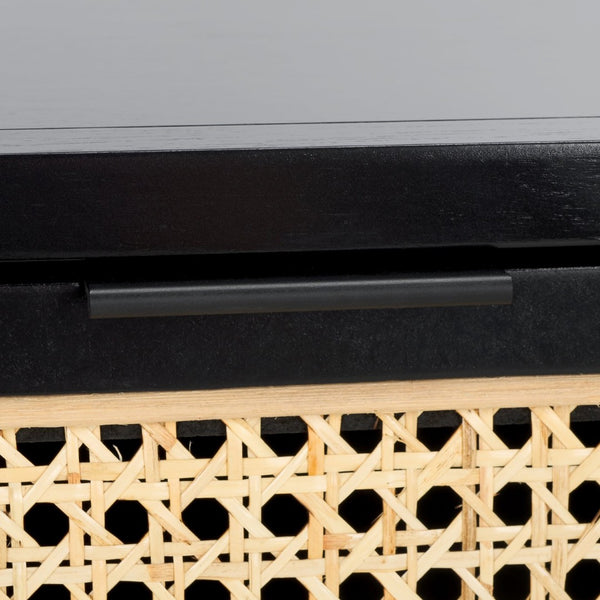 Safavieh Yunis Chic Nightstand With 1 Drawer And Open Shelf, Solid Wood & Woven Rattan, Modern Coastal Style Black / Natural Rattan NST9205A