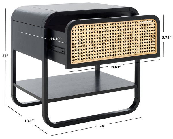 Safavieh Yunis Chic Nightstand With 1 Drawer And Open Shelf, Solid Wood & Woven Rattan, Modern Coastal Style Black / Natural Rattan NST9205A