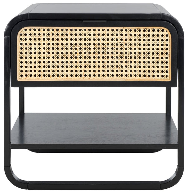 Safavieh Yunis Chic Nightstand With 1 Drawer And Open Shelf, Solid Wood & Woven Rattan, Modern Coastal Style Black / Natural Rattan NST9205A
