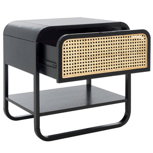 Safavieh Yunis Chic Nightstand With 1 Drawer And Open Shelf, Solid Wood & Woven Rattan, Modern Coastal Style Black / Natural Rattan NST9205A