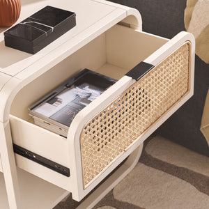 Safavieh Yunis Chic Nightstand With 1 Drawer And Open Shelf, Solid Wood & Woven Rattan, Modern Coastal Style White / Natural Rattan NST9205B