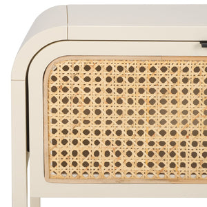 Safavieh Yunis Chic Nightstand With 1 Drawer And Open Shelf, Solid Wood & Woven Rattan, Modern Coastal Style White / Natural Rattan NST9205B