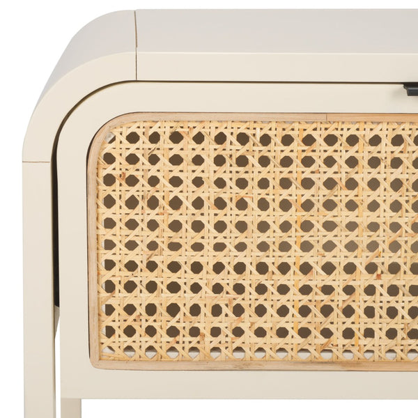 Safavieh Yunis Chic Nightstand With 1 Drawer And Open Shelf, Solid Wood & Woven Rattan, Modern Coastal Style White / Natural Rattan NST9205B