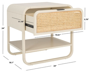 Safavieh Yunis Chic Nightstand With 1 Drawer And Open Shelf, Solid Wood & Woven Rattan, Modern Coastal Style White / Natural Rattan NST9205B