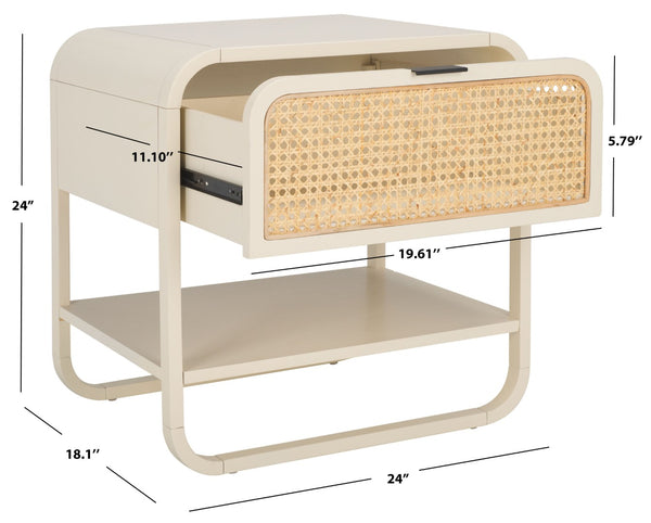 Safavieh Yunis Chic Nightstand With 1 Drawer And Open Shelf, Solid Wood & Woven Rattan, Modern Coastal Style White / Natural Rattan NST9205B
