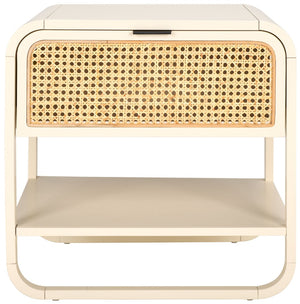 Safavieh Yunis Chic Nightstand With 1 Drawer And Open Shelf, Solid Wood & Woven Rattan, Modern Coastal Style White / Natural Rattan NST9205B