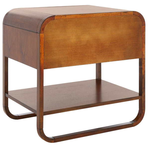 Safavieh Yunis Chic Nightstand With 1 Drawer And Open Shelf, Solid Wood & Woven Rattan, Modern Coastal Style Walnut / Natural Rattan NST9205C