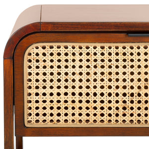 Safavieh Yunis Chic Nightstand With 1 Drawer And Open Shelf, Solid Wood & Woven Rattan, Modern Coastal Style Walnut / Natural Rattan NST9205C