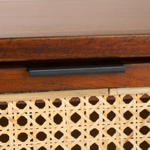 Safavieh Yunis Chic Nightstand With 1 Drawer And Open Shelf, Solid Wood & Woven Rattan, Modern Coastal Style Walnut / Natural Rattan NST9205C