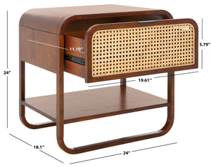 Safavieh Yunis Chic Nightstand With 1 Drawer And Open Shelf, Solid Wood & Woven Rattan, Modern Coastal Style Walnut / Natural Rattan NST9205C