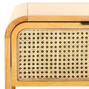 Safavieh Yunis Chic Nightstand With 1 Drawer And Open Shelf, Solid Wood & Woven Rattan, Modern Coastal Style Natural / Natural Rattan NST9205D