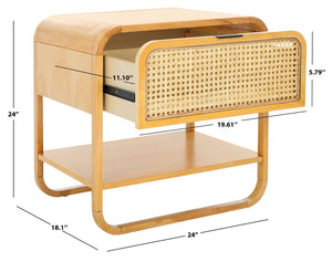 Safavieh Yunis Chic Nightstand With 1 Drawer And Open Shelf, Solid Wood & Woven Rattan, Modern Coastal Style Natural / Natural Rattan NST9205D