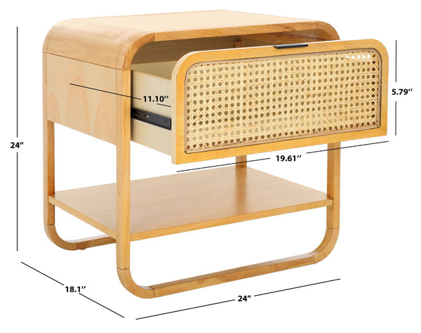 Safavieh Yunis Chic Nightstand With 1 Drawer And Open Shelf, Solid Wood & Woven Rattan, Modern Coastal Style Natural / Natural Rattan NST9205D