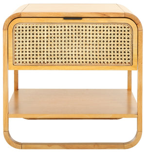 Safavieh Yunis Chic Nightstand With 1 Drawer And Open Shelf, Solid Wood & Woven Rattan, Modern Coastal Style Natural / Natural Rattan NST9205D