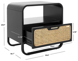 Safavieh Yates Chic 1 Drawer Nightstand With Open Shelf – Modern Storage Solution For Stylish Bedrooms Black / Natural Rattan NST9206A