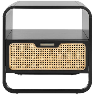 Safavieh Yates Chic 1 Drawer Nightstand With Open Shelf – Modern Storage Solution For Stylish Bedrooms Black / Natural Rattan NST9206A