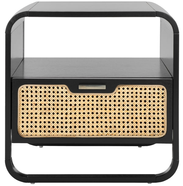 Safavieh Yates Chic 1 Drawer Nightstand With Open Shelf – Modern Storage Solution For Stylish Bedrooms Black / Natural Rattan NST9206A