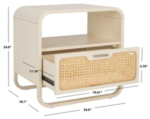 Safavieh Yates Chic 1 Drawer Nightstand With Open Shelf – Modern Storage Solution For Stylish Bedrooms White / Natural Rattan NST9206B