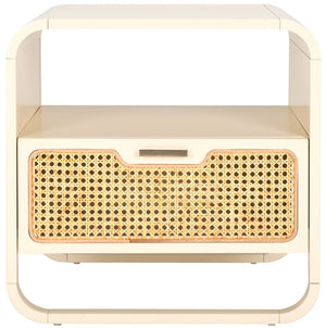 Safavieh Yates Chic 1 Drawer Nightstand With Open Shelf – Modern Storage Solution For Stylish Bedrooms White / Natural Rattan NST9206B