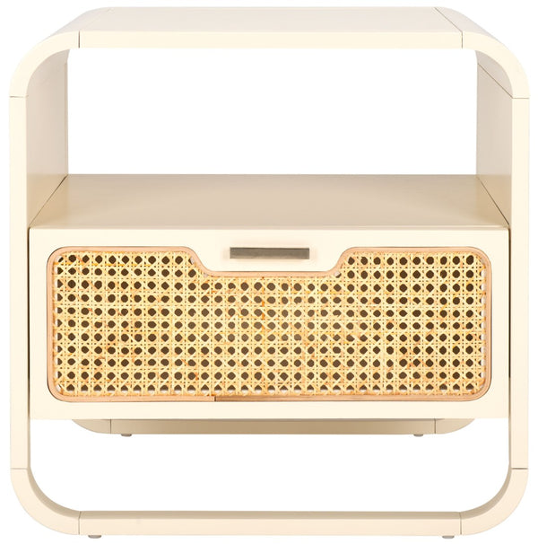 Safavieh Yates Chic 1 Drawer Nightstand With Open Shelf – Modern Storage Solution For Stylish Bedrooms White / Natural Rattan NST9206B