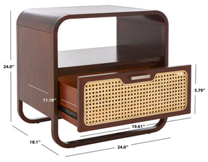 Safavieh Yates Chic 1 Drawer Nightstand With Open Shelf – Modern Storage Solution For Stylish Bedrooms Walnut / Natural Rattan NST9206C