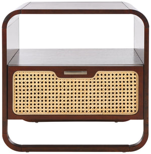 Safavieh Yates Chic 1 Drawer Nightstand With Open Shelf – Modern Storage Solution For Stylish Bedrooms Walnut / Natural Rattan NST9206C