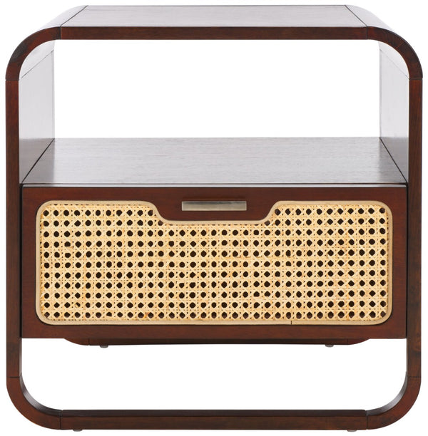 Safavieh Yates Chic 1 Drawer Nightstand With Open Shelf – Modern Storage Solution For Stylish Bedrooms Walnut / Natural Rattan NST9206C