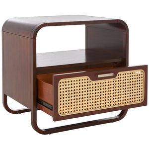 Safavieh Yates Chic 1 Drawer Nightstand With Open Shelf – Modern Storage Solution For Stylish Bedrooms Walnut / Natural Rattan NST9206C