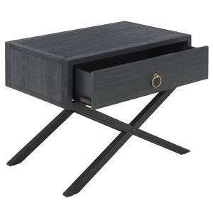 Safavieh Large Sadie Mixed Metal Wood Nightstand Single Drawer Bedroom Storage Modern Style Navy NST9207A
