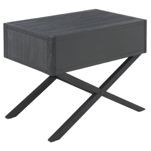 Safavieh Large Sadie Mixed Metal Wood Nightstand Single Drawer Bedroom Storage Modern Style Navy NST9207A