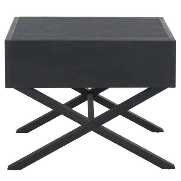 Safavieh Large Sadie Mixed Metal Wood Nightstand Single Drawer Bedroom Storage Modern Style Navy NST9207A