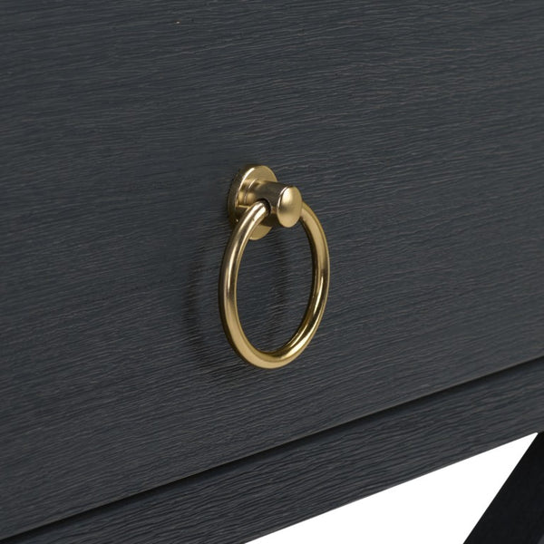 Safavieh Large Sadie Mixed Metal Wood Nightstand Single Drawer Bedroom Storage Modern Style Navy NST9207A
