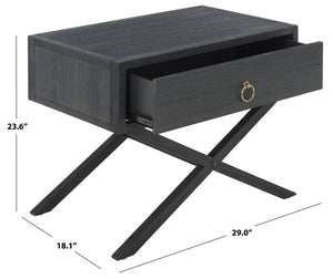 Safavieh Large Sadie Mixed Metal Wood Nightstand Single Drawer Bedroom Storage Modern Style Navy NST9207A