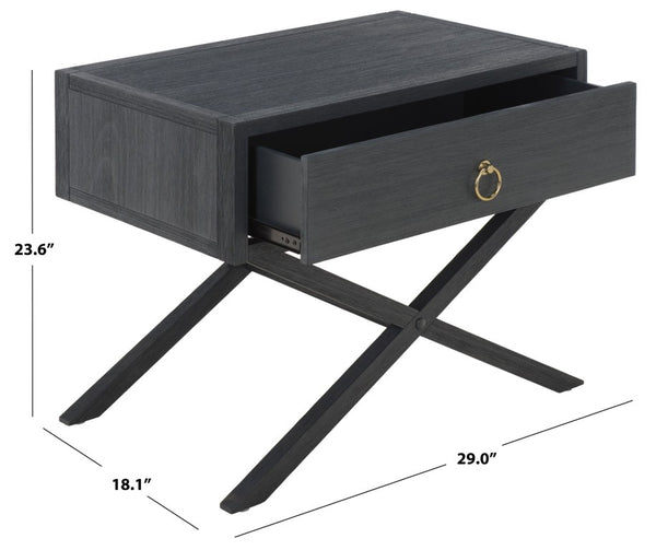 Safavieh Large Sadie Mixed Metal Wood Nightstand Single Drawer Bedroom Storage Modern Style Navy NST9207A