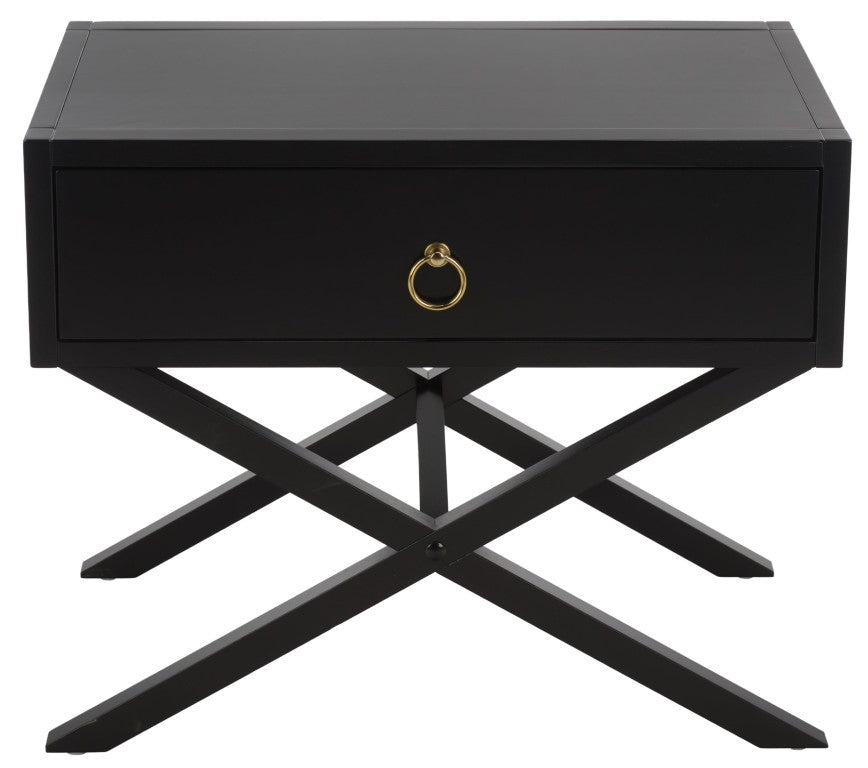 Safavieh Large Sadie Mixed Metal Wood Nightstand Single Drawer Bedroom Storage Modern Style Black NST9207B