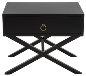 Safavieh Large Sadie Mixed Metal Wood Nightstand Single Drawer Bedroom Storage Modern Style Black NST9207B